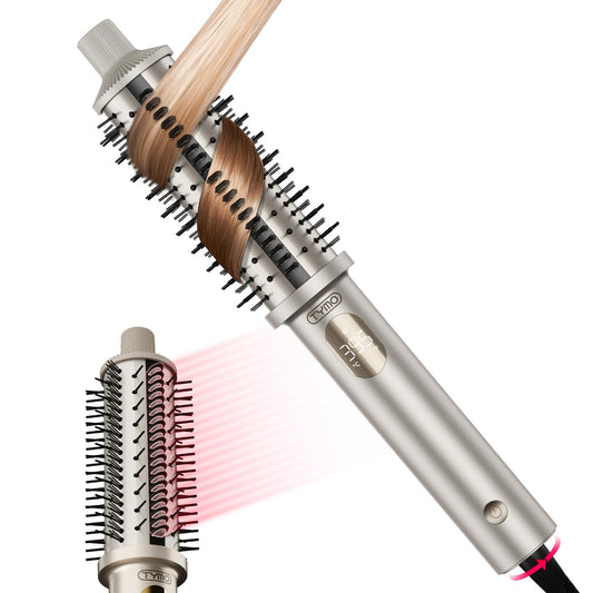 TYMO StyluxPro Thermal Brush Curling Brush - 800M Ionic Heated Round Volumizer with 3D Straightener Teeth, 20% Larger Barrel for Faster Blowout, 5-Temp, Travel Dual Voltage, Salon Styler, 1.5 Inch