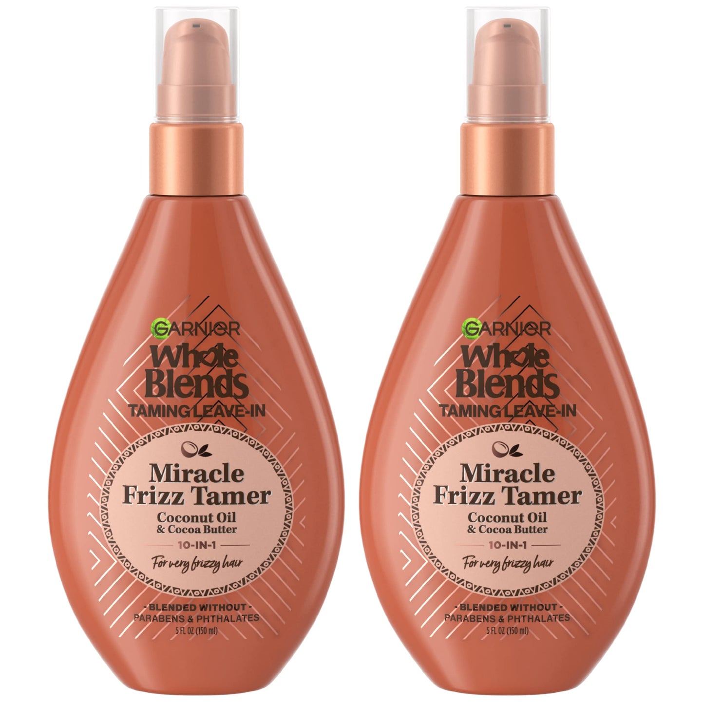 GARNIER Whole Blends Sulfate Free Remedy Miracle Frizz Tamer 10-in-1 Leave-In Conditoner for Very Frizzy Hair, Coconut Oil & Cocoa Butter, 5 Fl Oz, 2 Count (Packaging May Vary)