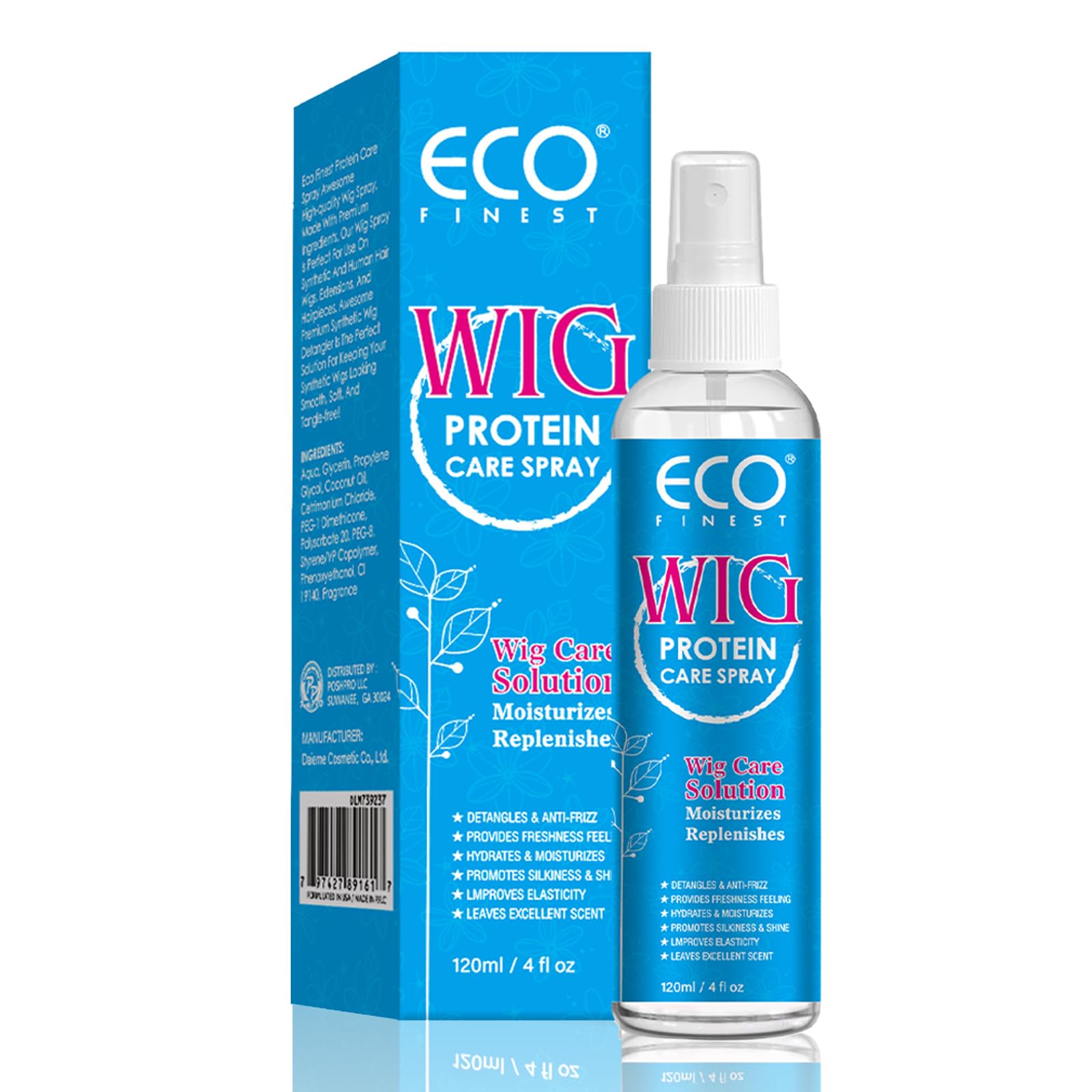 Wig Hair Care Spray for Synthetic and Natural Hair Wigs, Smooth and Anti-Frizz, Hydrates & Moisturizes, Cleans and Extends the Life of Your Wig