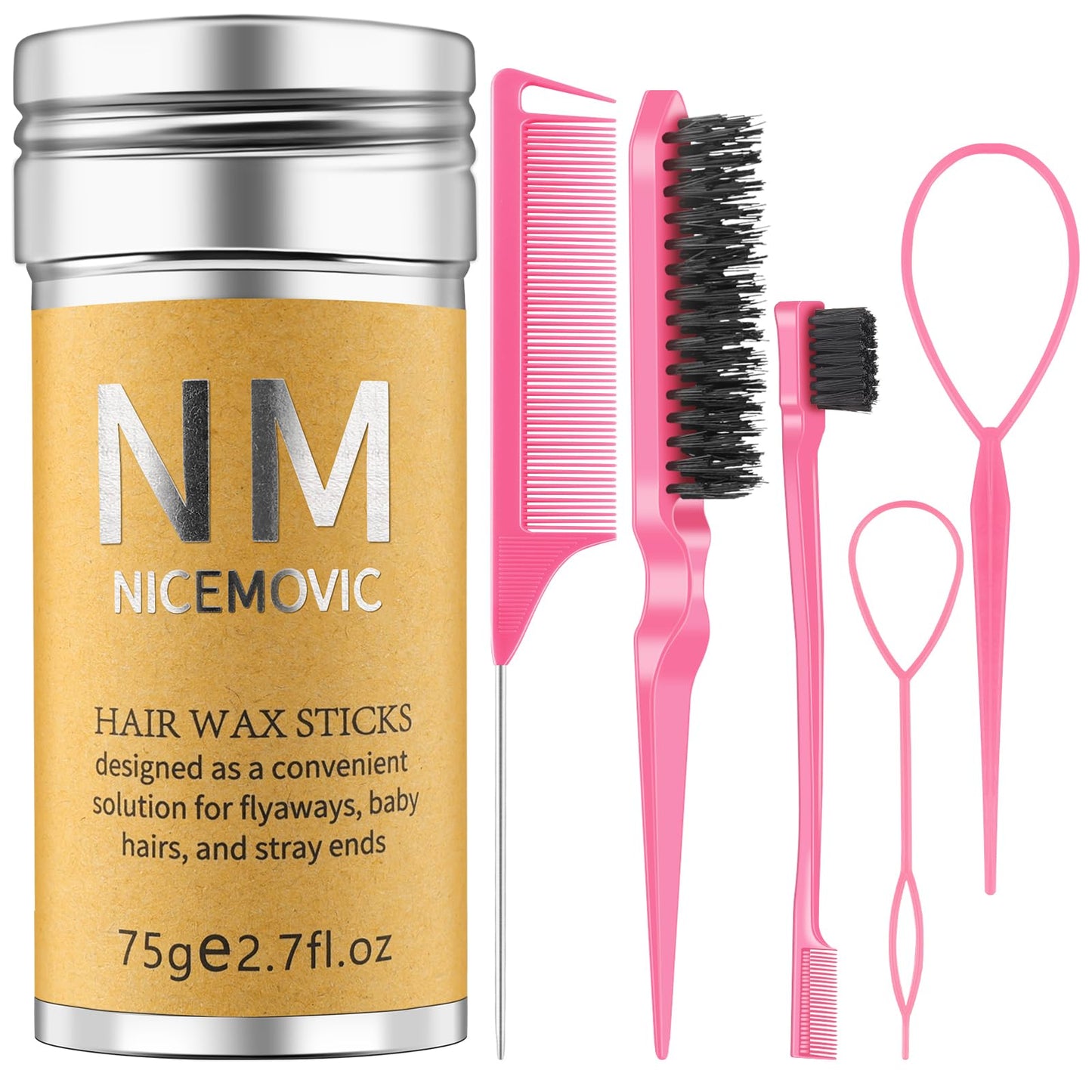 Hair Wax Stick Set for Flyaways Stocking Stuffers for Women Kids Christmas/Birthday Gifts Hair Accessories for Women Girls Teen Girls Trendy Stuff, Hairs Slick Stick Styling Tools Baby Hairs Gel Pink