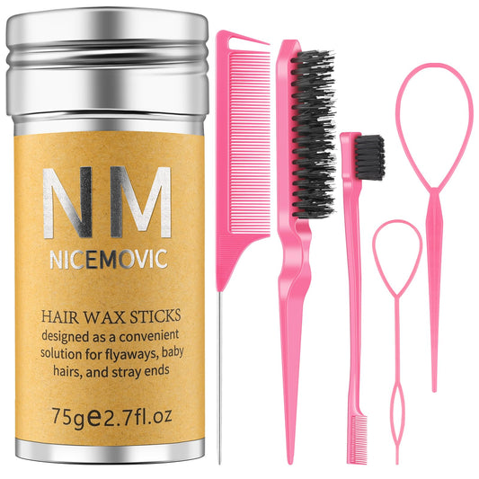 Hair Wax Stick Set for Flyaways Stocking Stuffers for Women Kids Christmas/Birthday Gifts Hair Accessories for Women Girls Teen Girls Trendy Stuff, Hairs Slick Stick Styling Tools Baby Hairs Gel Pink