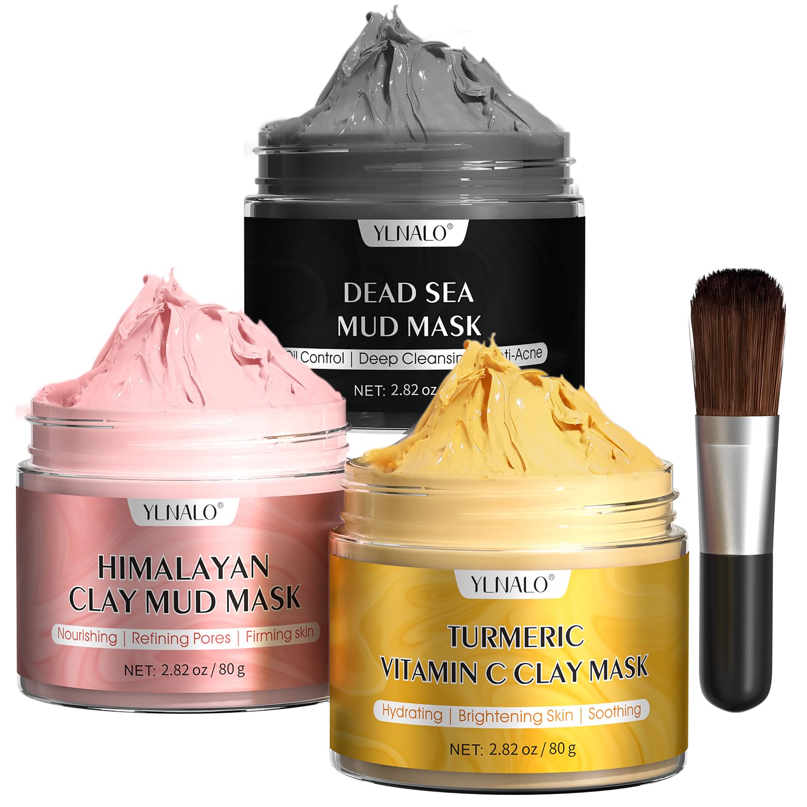3 Pcs Clay Facial Mask Set - Turmeric Vitamin C, Dead Sea and Himalayan Clay Skin Care Mask for Deep Cleansing, Moisturizing, and Refining Pores, Spa Facial Mask Set, Face Mask Gift Set 2.82 oz each