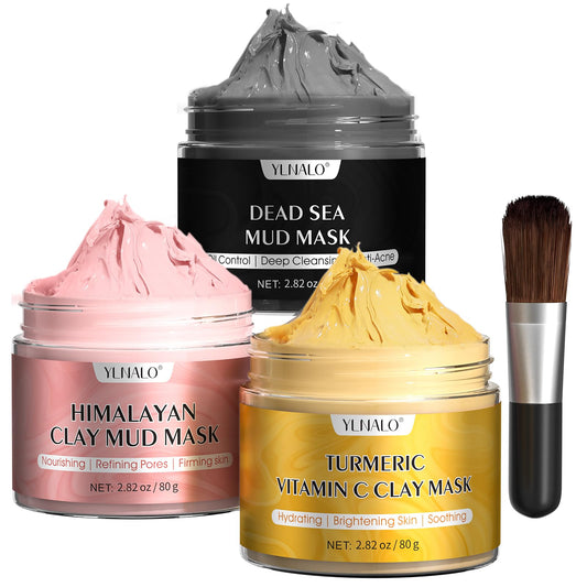 3 Pcs Clay Facial Mask Set - Turmeric Vitamin C, Dead Sea and Himalayan Clay Skin Care Mask for Deep Cleansing, Moisturizing, and Refining Pores, Spa Facial Mask Set, Face Mask Gift Set 2.82 oz each