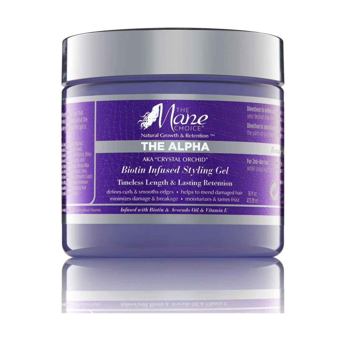The Mane Choice The Alpha Crystal Orchid Biotin Infused Styling Gel, 16 Oz, Defines Curls & Smooths Edges, Hair Gel for Coily, Wavy & Curly Hair, Enriched with Biotin, Avocado Oil & Vitamin E