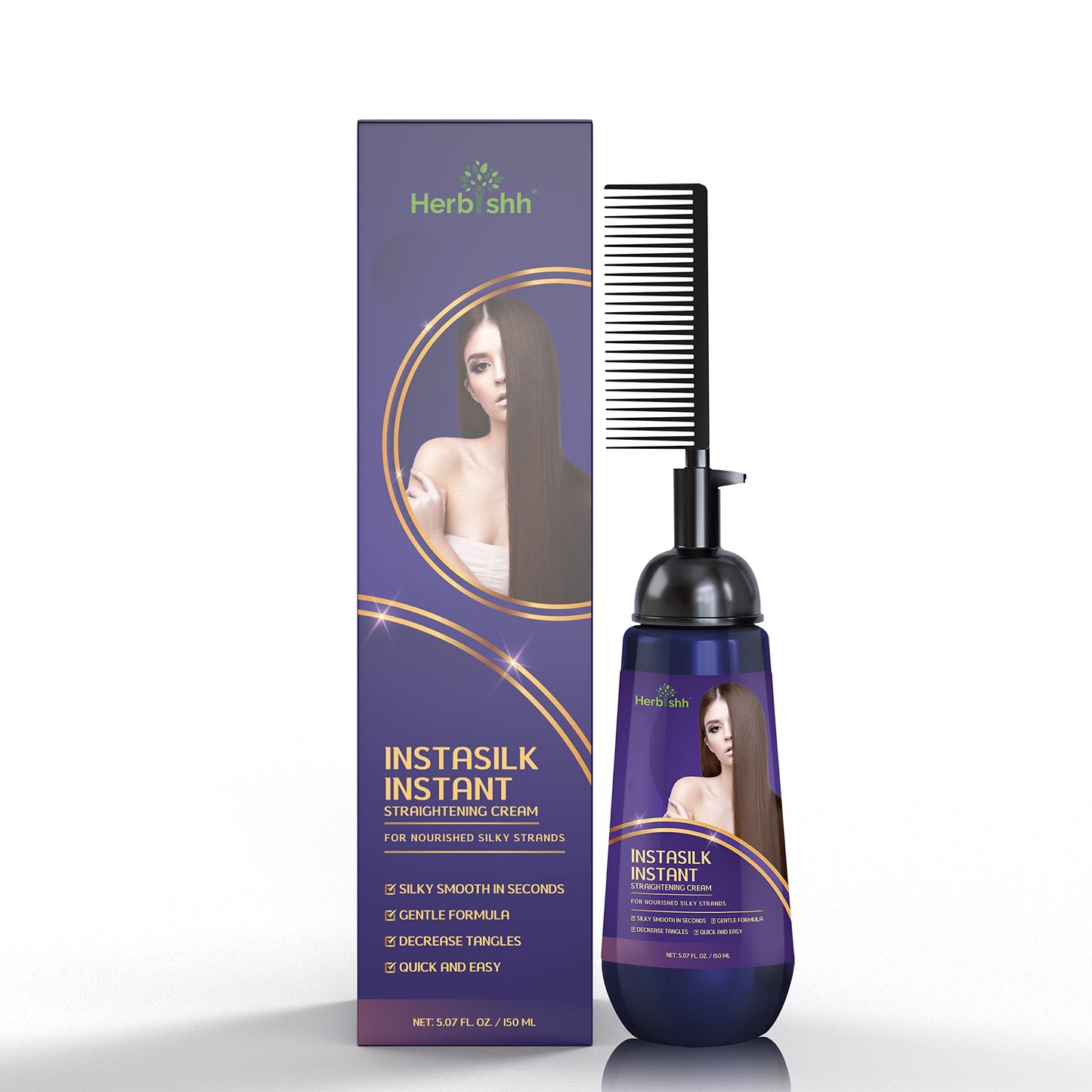 Herbishh Instant Hair Straightener Cream with Applicator Comb Brush Straightening in Seconds Smooths Curls, Tangles & Frizz Completely Straight Hair Treatment Gentle Ingredients 150 ml
