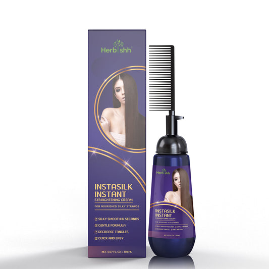 Herbishh Instant Hair Straightener Cream with Applicator Comb Brush Straightening in Seconds Smooths Curls, Tangles & Frizz Completely Straight Hair Treatment Gentle Ingredients 150 ml