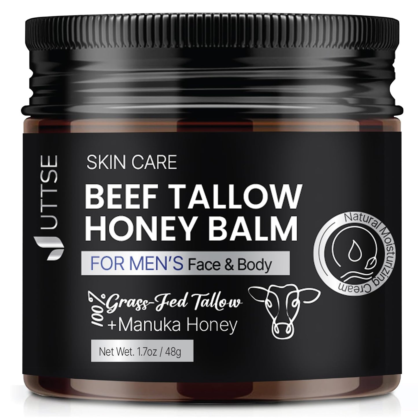 Men's Beef Tallow for Skin Care:100% Grass-Fed Beef Tallow Face Moisturizer For Men - Tallow and Honey Balm With Olive Oil Manuka Honey For Sensitive Dry Skin Repair 1.7 oz