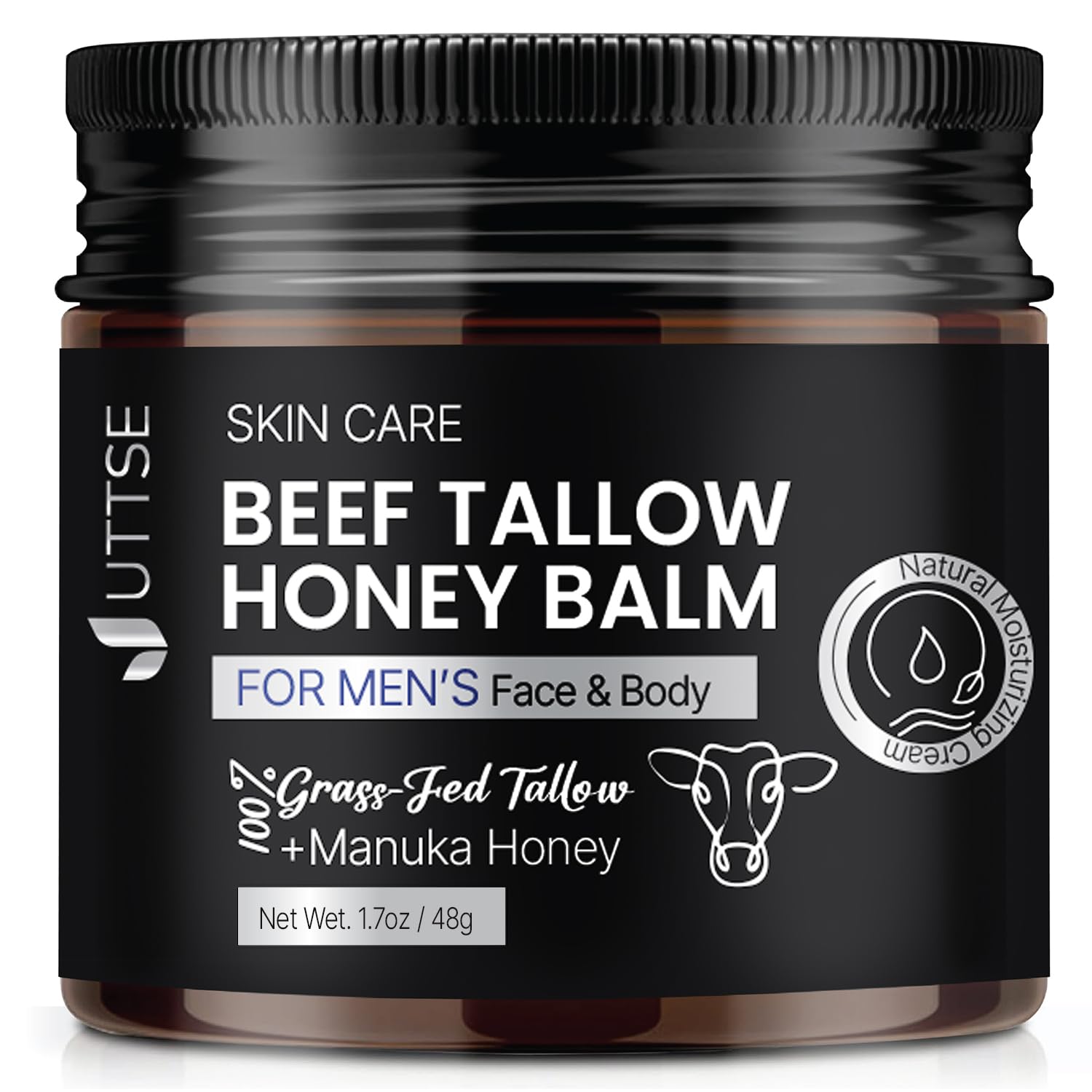 Men's Beef Tallow for Skin Care:100% Grass-Fed Beef Tallow Face Moisturizer For Men - Tallow and Honey Balm With Olive Oil Manuka Honey For Sensitive Dry Skin Repair 1.7 oz
