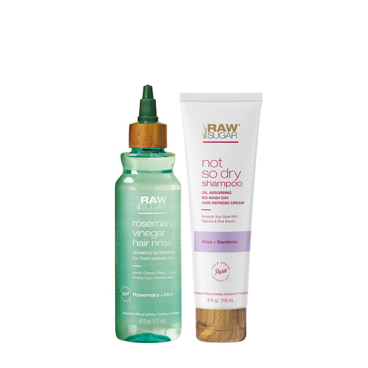Raw Sugar Hair Care & Styling Kit - Rosemary + Apple Cider Vinegar Rinse & Not So Dry Shampoo, Formulated without Sulfates + Parabens, Cruelty Free & Vegan