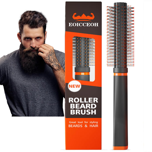 Round Beard Brush, Superior Grooming Tool for Styling Hair or Beard for Men, Round Bristle Heat-Resistant Curling Comb for Blow Drying, The Better Brush for All Hair Beard or Curls Types