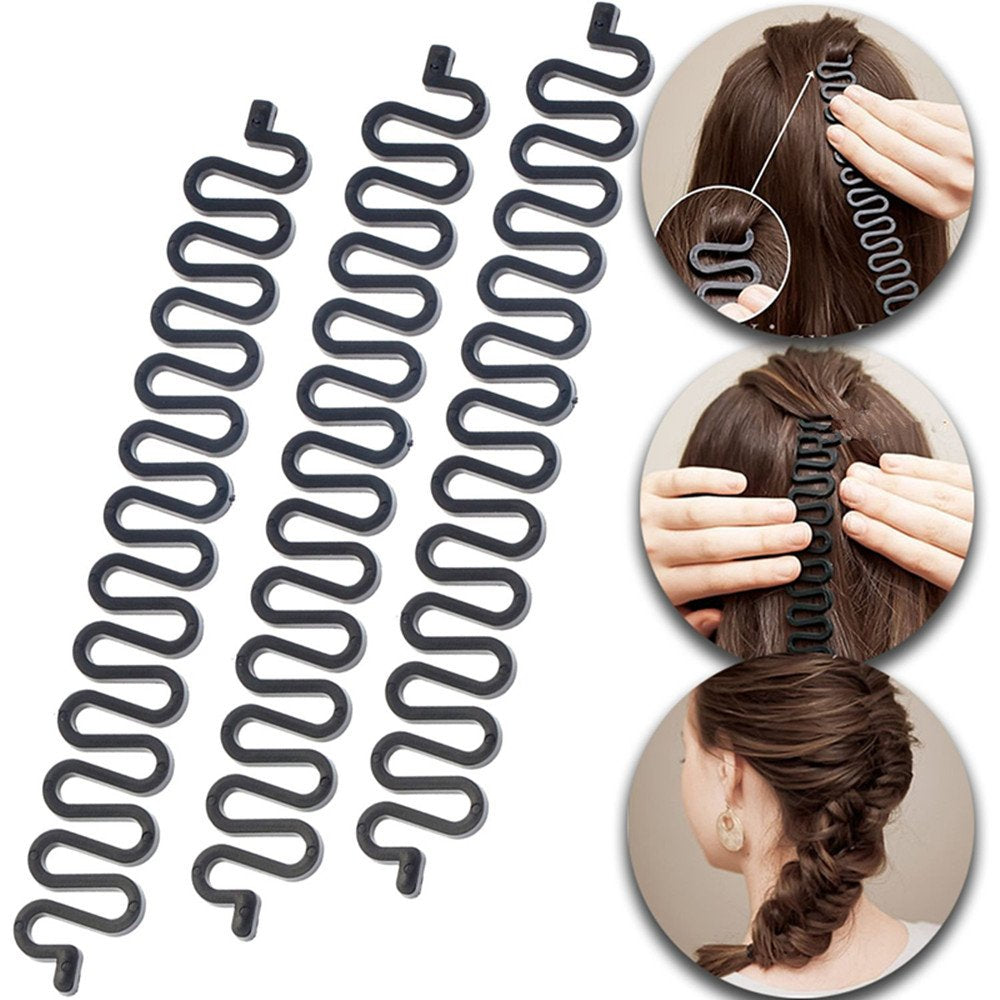 3 Pcs Hair Braiding Tool Roller With Hook Magic Hair Twist Styling Bun Maker DIY Hair Style Accessories Black