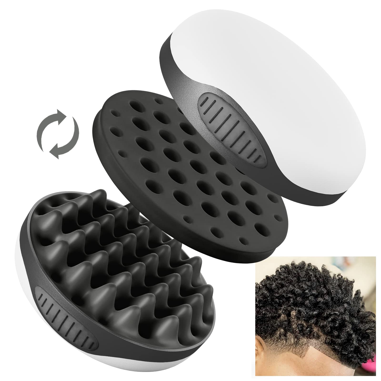 Silicone Twist Curl Hair Brush for Afro Waves, Detachable Two-Sided Wave Tool With Big and Small Holes for Men, Women, Short Hair, Black, 1 Pcs