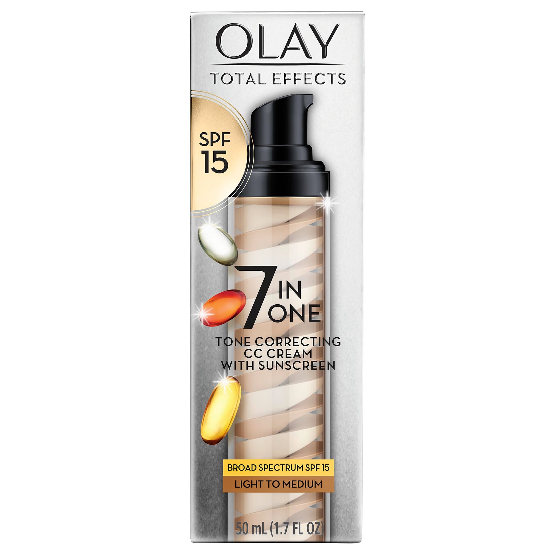 Olay CC Cream, Total Effects with Sunscreen SPF 25, Light to Medium Foundation, Hydrating Broad Spectrum Sun Protection, Evens Tone, Brightening, Anti-Wrinkle, Firming - with Niacinamide, 1.7 oz