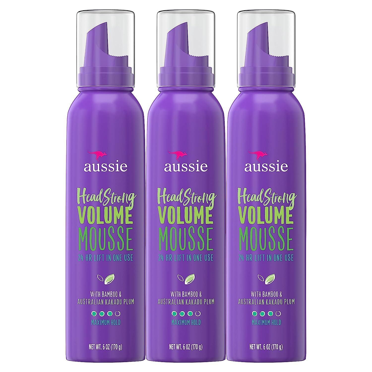 AUSSIE Mousse, with Bamboo & Kakadu Plum, Instant Volume, For Fine Hair, 6 Fl Oz (Pack of 3), Packaging May Vary