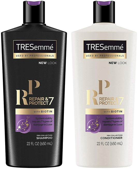 TRESEMME Shampoo and Conditioner Set, Repair & Protect 7 with Biotin, Visibly Repairs 7 Types of Styling Damage and Strengthens Hair, 22 Fl Oz each
