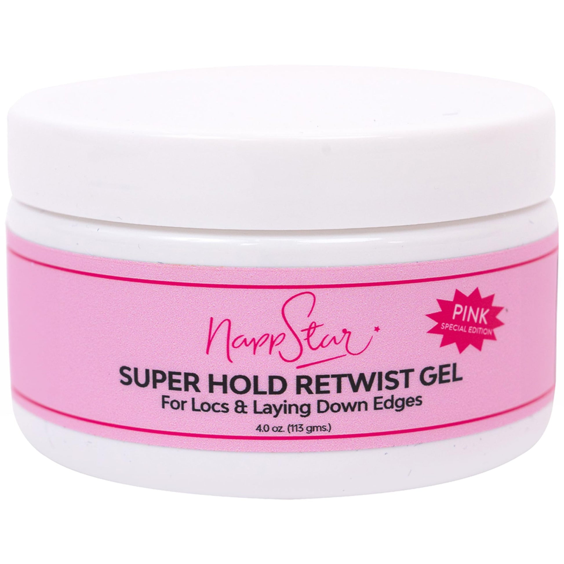 NappStar Super Hold Retwist Gel in Pink, Strong Hold for Locs and Edges, Non-Flaking, 4 Fl Oz