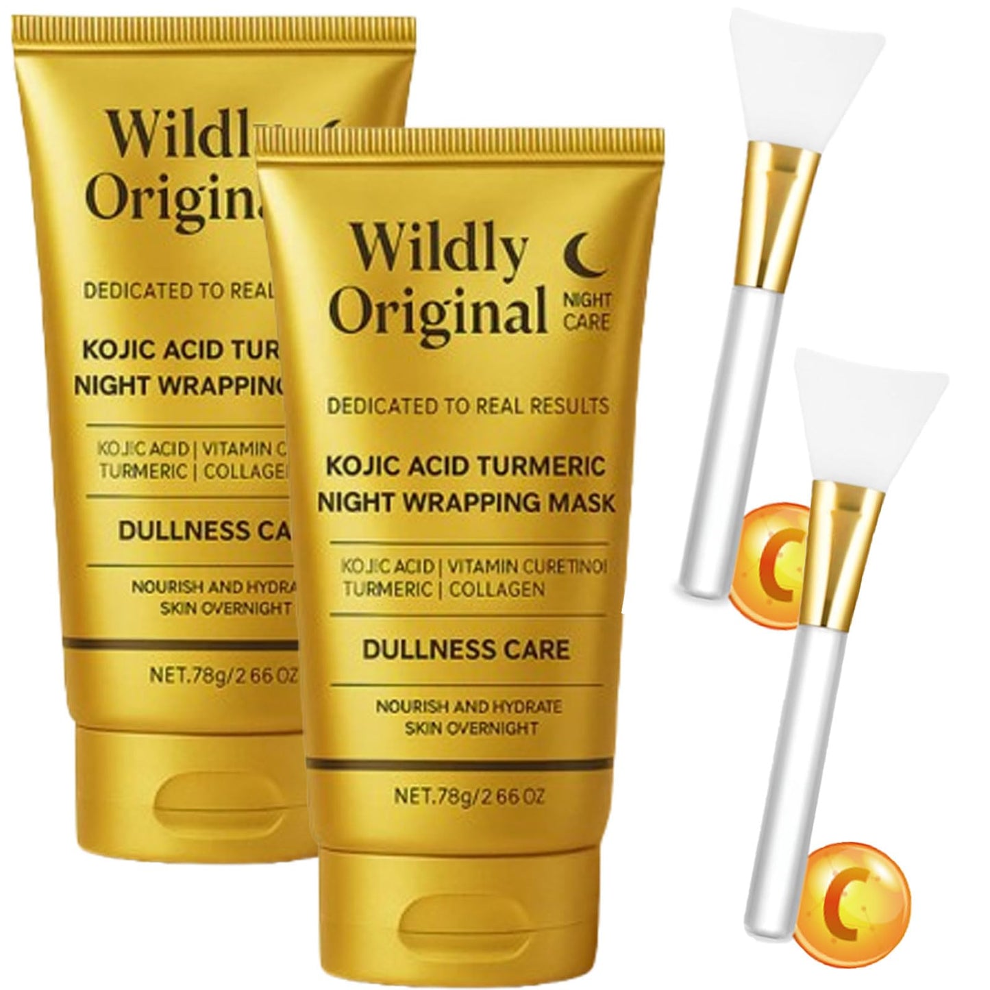Wildly Original Turmeric Kojic Acid + Collagen Night Mask,Wildly Original Face Mask,Peel off Kojira Mask Brightens & Defends Against Skin Stress for a Clear,Glowing Complexion,Korean Skincare (2PCS)