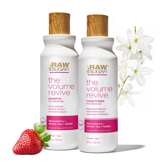 Raw Sugar Shampoo and Conditioner Set, The Volume Revive Hair Care Duo, 18 Fl Oz (2 Products) Boosts Volume and Strengthens, Strawberry + White Tea + Nettle, A Volumizing Haircare Bundle
