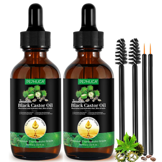 Jamaican Black Castor Oil Cold Pressed,Castor Oil in A Glass Bottle with Glass Dropper, Eyelash&Eyebrow Brushes,Hexane Free for Fuller Thicker Hair, Eyelashes,Moisturizes Skin