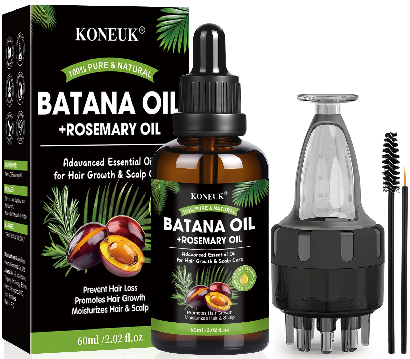 Batana Oil for Hair Growth and Rosemary Oil for Hair Growth, Nourish Dry Damaged Hair, Promote Thicker & Stronger Hair for Men Women, with Hair Oil Applicator, 2.02 Fl Oz