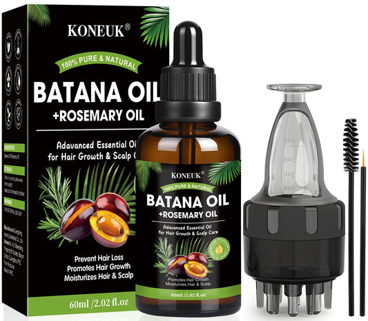 Batana Oil for Hair Growth and Rosemary Oil for Hair Growth, Nourish Dry Damaged Hair, Promote Thicker & Stronger Hair for Men Women, with Hair Oil Applicator, 2.02 Fl Oz