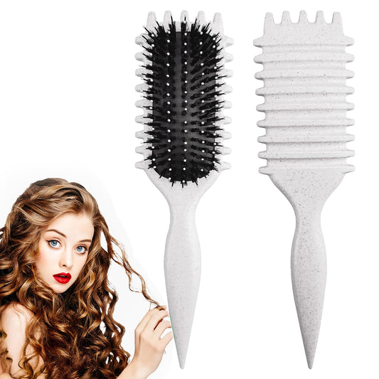 Curly Hair Brush,Curl Defining Brush,2024 Boar Bristle Hair Brush for Combing and Shaping,Reduce Pulling and Curl Separation For Defined Curls(off white)