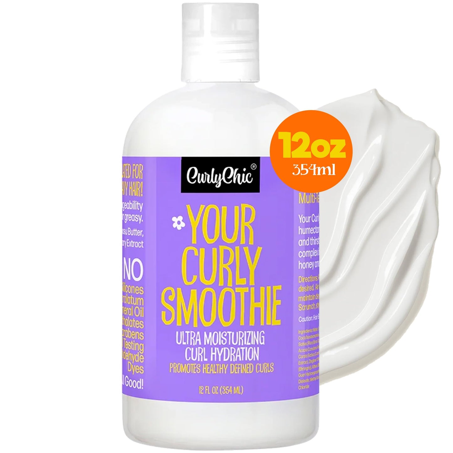 CurlyChic Your Curly Smoothie - Moisturizing Curl Smoothie for Defined, Healthy Curls with Natural Honey, Aloe Vera Gel & Butters - Sulfates & Paraben-free - Curl Creme Ideal for Textured Hair Care