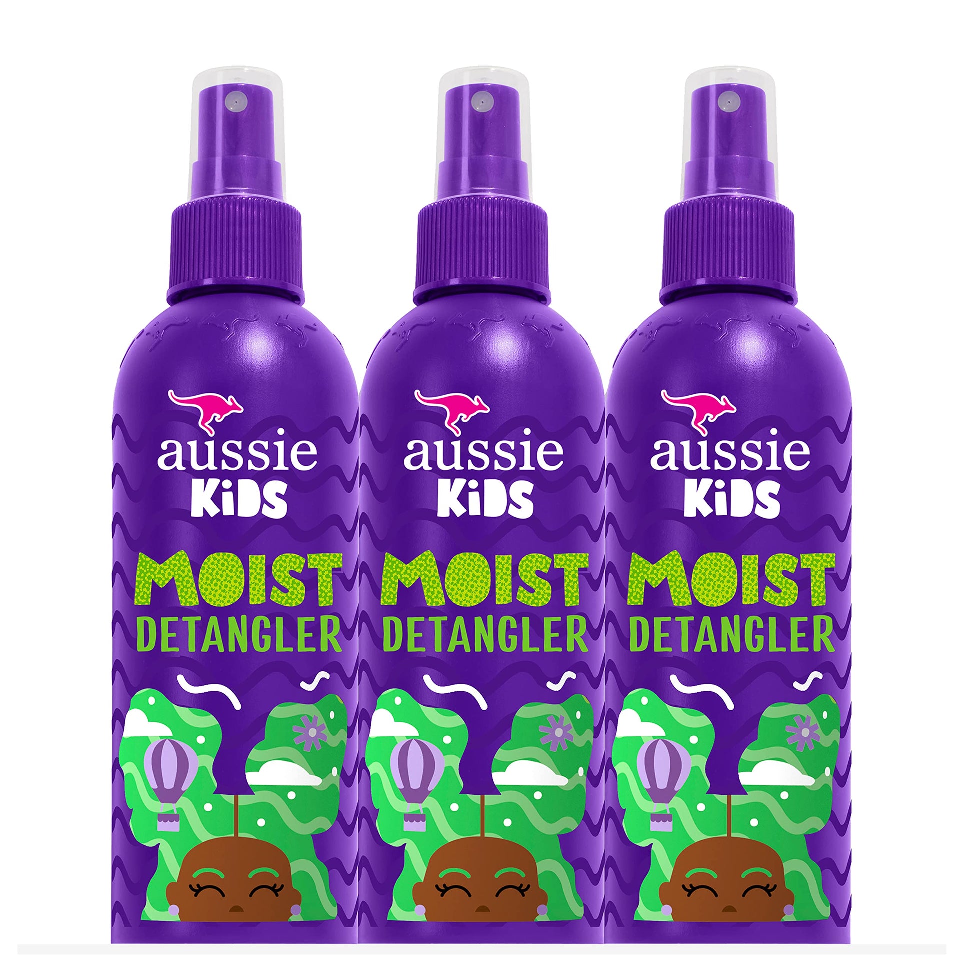 AUSSIE Kids Moist Detangler Spray, Sulfate & Paraben Free, Moisturizing & Tangle-Free Hair Care for Kids, Cruelty-Free, 8 Fl Oz Each, 3 Pack