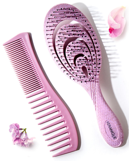 Detangling Brush and Comb Set - Gentle on Scalp Detangler Hair Brush and Styling Comb for Women - Hair Comb and Hairbrush for Thin, Thick, Curly, Straight, and All Other Womens Hair Types by Keranique