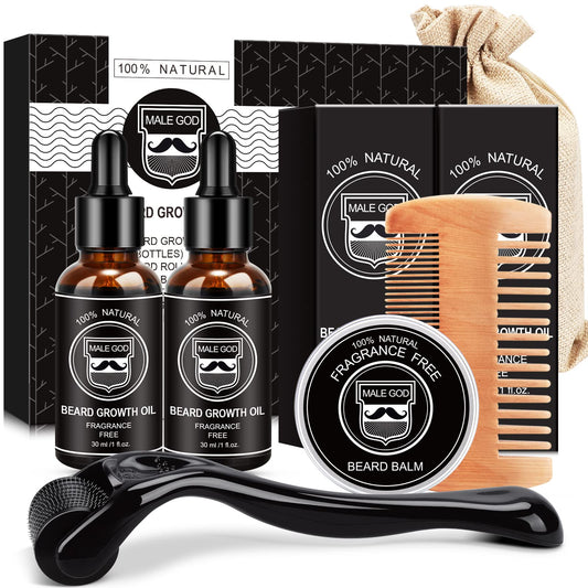 Beard Growth Kit, Beard Kit W/Beard Growth Oil, Balm, Comb, Massager for Spot/Patchy Beard, Gifts for Men Him Boyfriend Husband