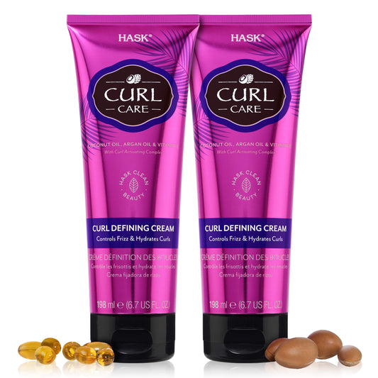 HASK Hair Cream - Curl Care Defining Cream 2 Piece Bundle, vegan, cruelty-free, color safe, free from gluten, sulfates, and parabens