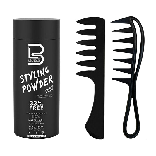 L3 Level 3 Styling Powder & Styling Comb Set - Easy to Apply with No Oil or Greasy Residue - Professional Salon Look - Lightweight and Ergonomic - Natural Look Mens Powder Delivers Matte Finish