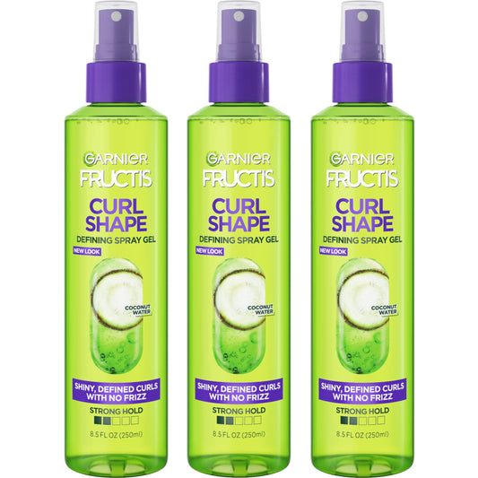 GARNIER Fructis Style Curl Shape Defining Spray Gel for No Frizz, 8.5 Fl Oz, 3 Count (Packaging May Vary)