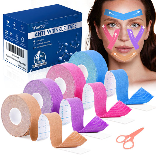 Anti Wrinkle Face Tape | Anti Aging Face Tape for Wrinkles | Facial Myofascial Lift Tape for Skin | Skin Tape for Face & Forehead | Face Tapes for Lifting Sagging Skin (4 Colors Assorted)