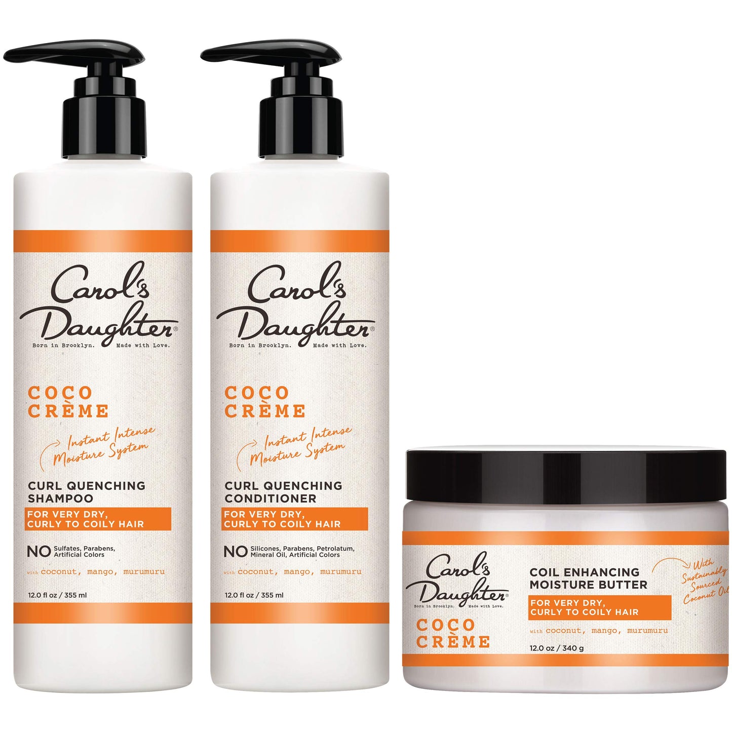 Carol's Daughter Coco Creme Sulfate Free Shampoo and Conditioner Set with Silicone Free Hair Butter, for Very Dry Curly Hair, with Coconut Oil and Mango Butter