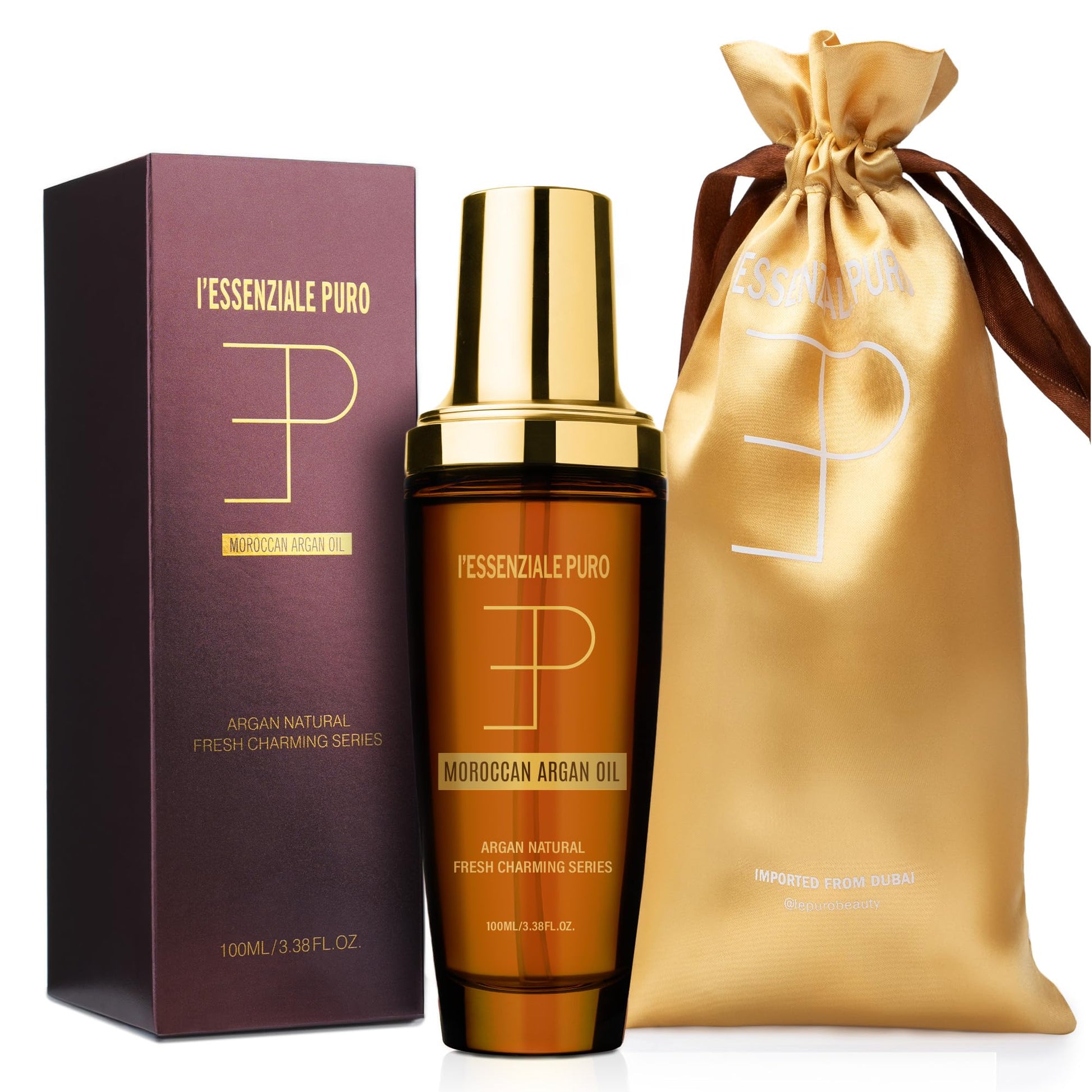 Moroccan Hair Oil Lightweight, Hydrating Moroccan Argan Oil for Hair & Body Adds Shine, Controls Frizz, Repairs Dry Ends, Moisturizes Skin Premium Elixir from Dubai (100ml, 3.38 Fl Oz)