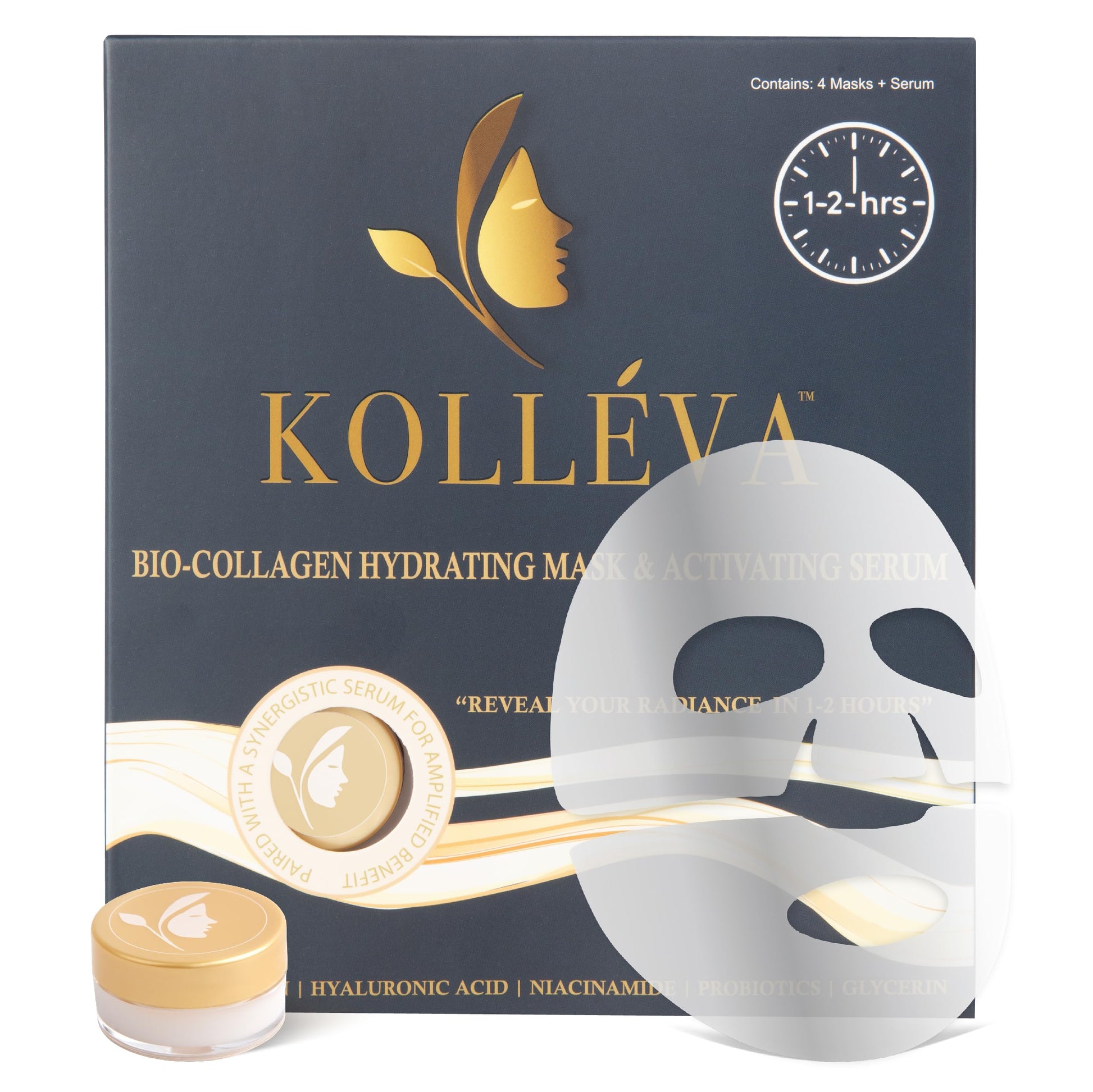 Bio-Colalgen Deep Face Mask - 2-Hour Hydration, 4 Masks + Synergistic serum, U.S. Formulated