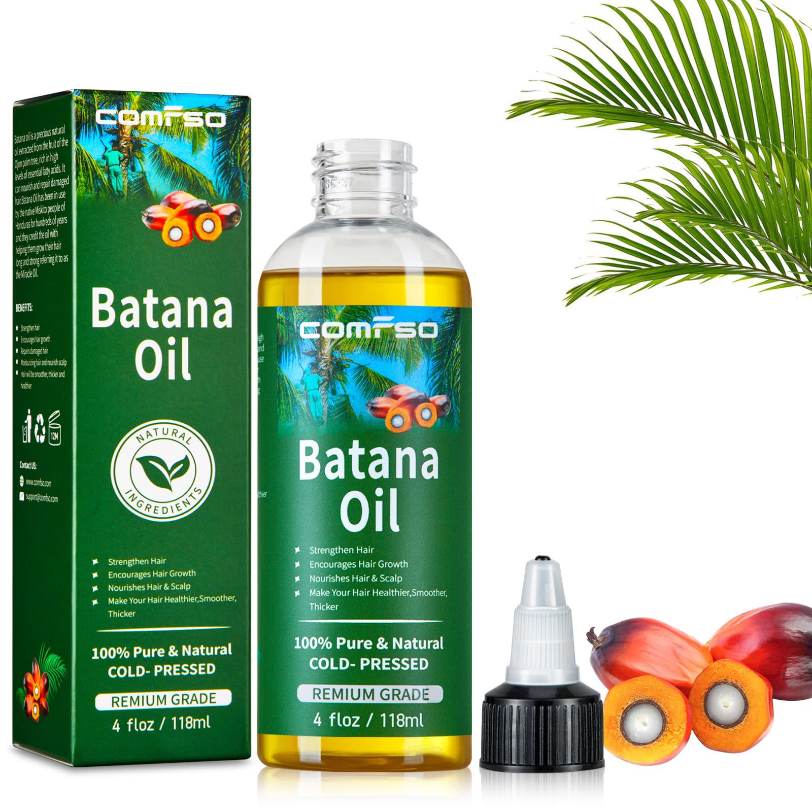 comfso Batana Oil for Hair Growth Dr Sebi Organic, Fathers Day, 100% Pure & Natural Raw Batana Lightweight Hair Oil Treatment For Thicker Stronger Hair - Hair Loss, Repair 4 FL OZ