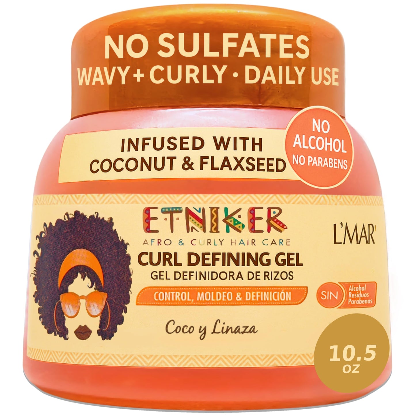 Curl Defining Gel for Curly Hair - Natural No Flake Formula - Strong Hold Hair Gel - 10.5oz