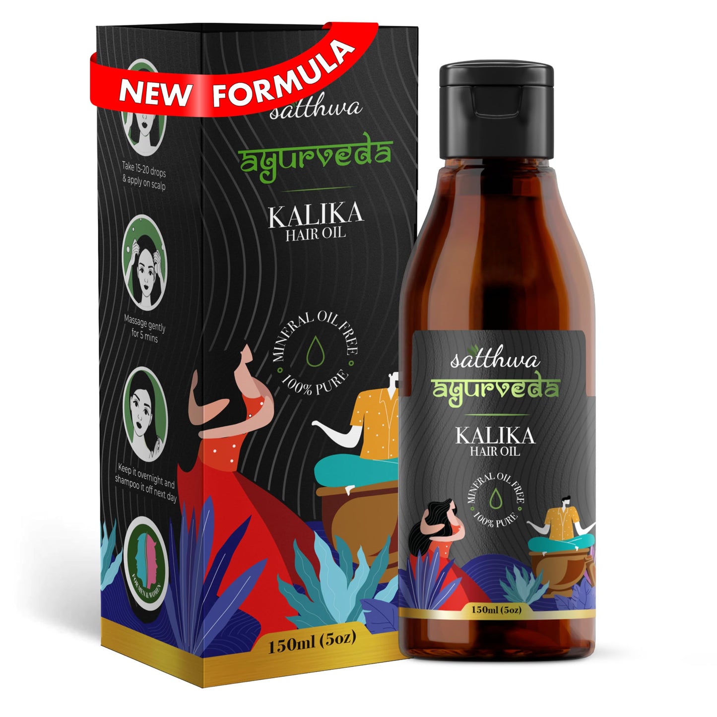 Satthwa Kalika Hair Oil - Make Your Hair Naturally Darker Helps Fight Greying and Black of Hair Naturally Suitable for All Types Hair Men and Women- 150ml (5oz)