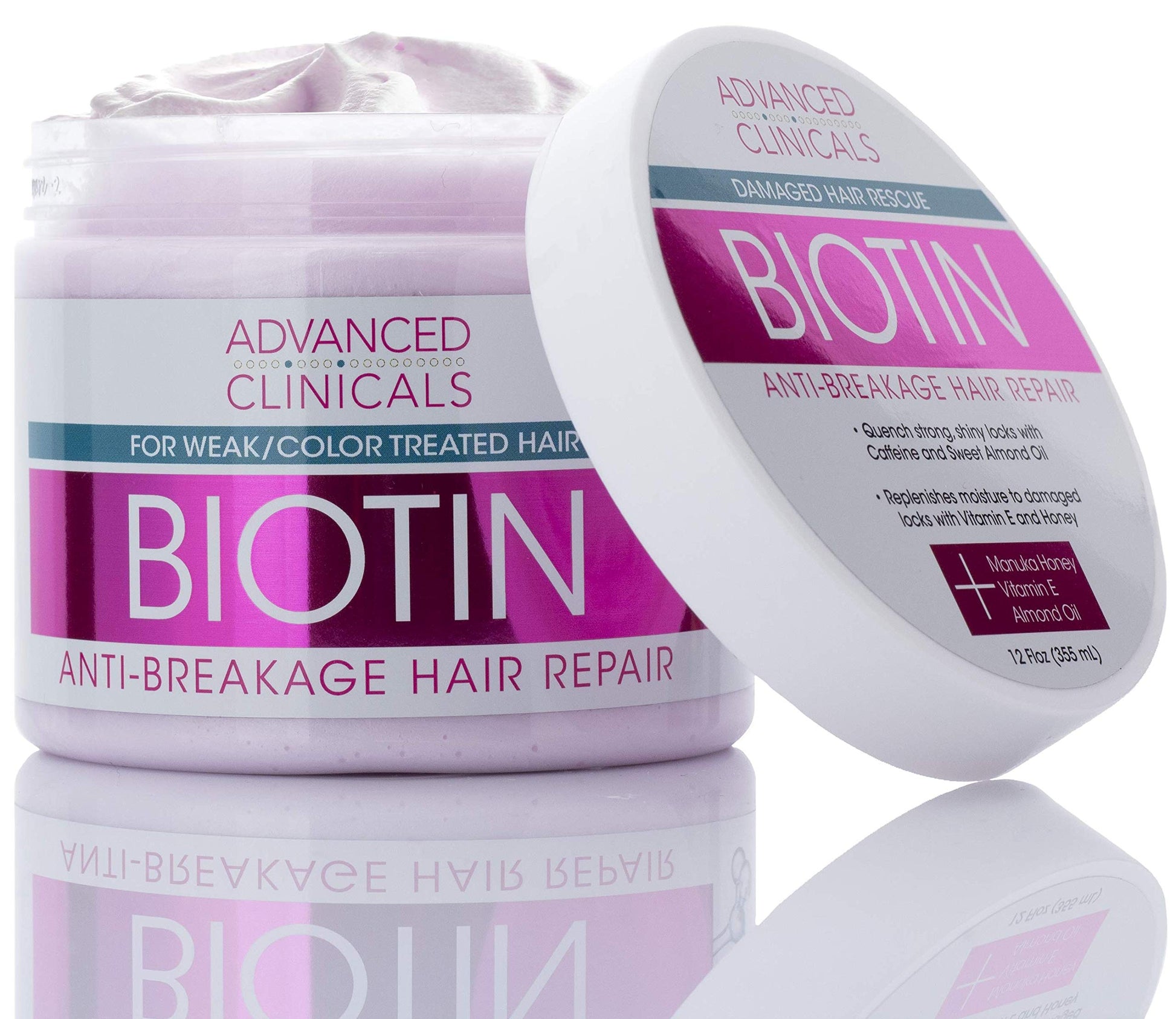 ADVANCED CLINICALS Biotin Hair Treatment Anti-Breakage Repair Hair Mask. Strengthen Broken, Color-Treated Hair W/Repairing Deep Conditioner Manuka Honey & Caffeine, Hydrating Mask Restores Weak Hair