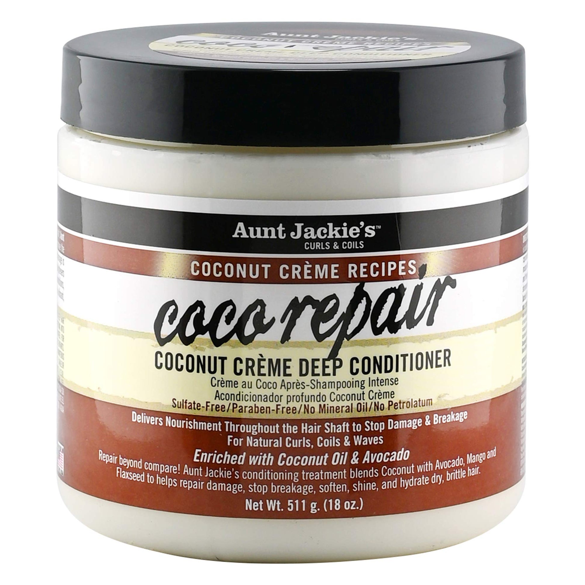 AUNT JACKIE'S Coconut Cr�me Recipes Coco Repair Deep Hair Conditioner, Delivers Nourishment, Stops Damage, Breakage for Natural Curls, 18 oz