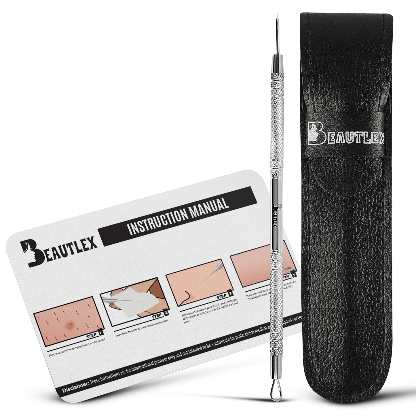 Lancet for Facial Milia Remover and Whitehead Extractor. Double Ended Angled Circle Loop & Sharp Needle Pimple Popper Tool. DERMAtologists recommended Design and Comes with Synthetic Leather Storage