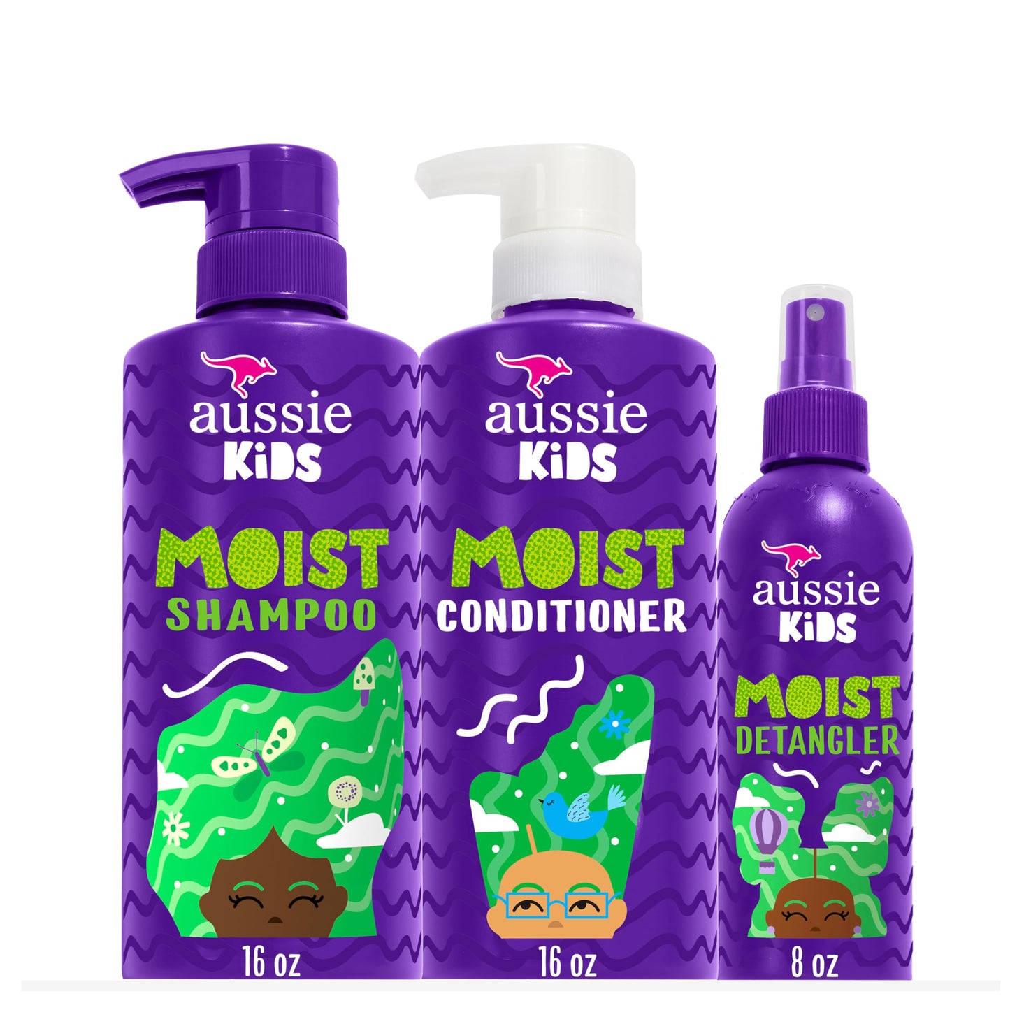 AUSSIE Kids Hair Care Bundle Set Including: Shampoo (16 Fl Oz), Conditioner (16 Fl Oz) & Detangler Spray (8 Fl Oz), Paraben- Freem Sulfate-Free, Dye-Free, Cruelty-Free, Tangle-Free Styling