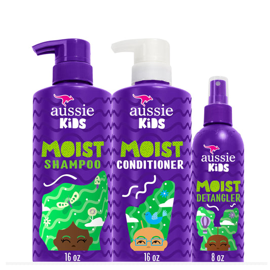 AUSSIE Kids Hair Care Bundle Set Including: Shampoo (16 Fl Oz), Conditioner (16 Fl Oz) & Detangler Spray (8 Fl Oz), Paraben- Freem Sulfate-Free, Dye-Free, Cruelty-Free, Tangle-Free Styling