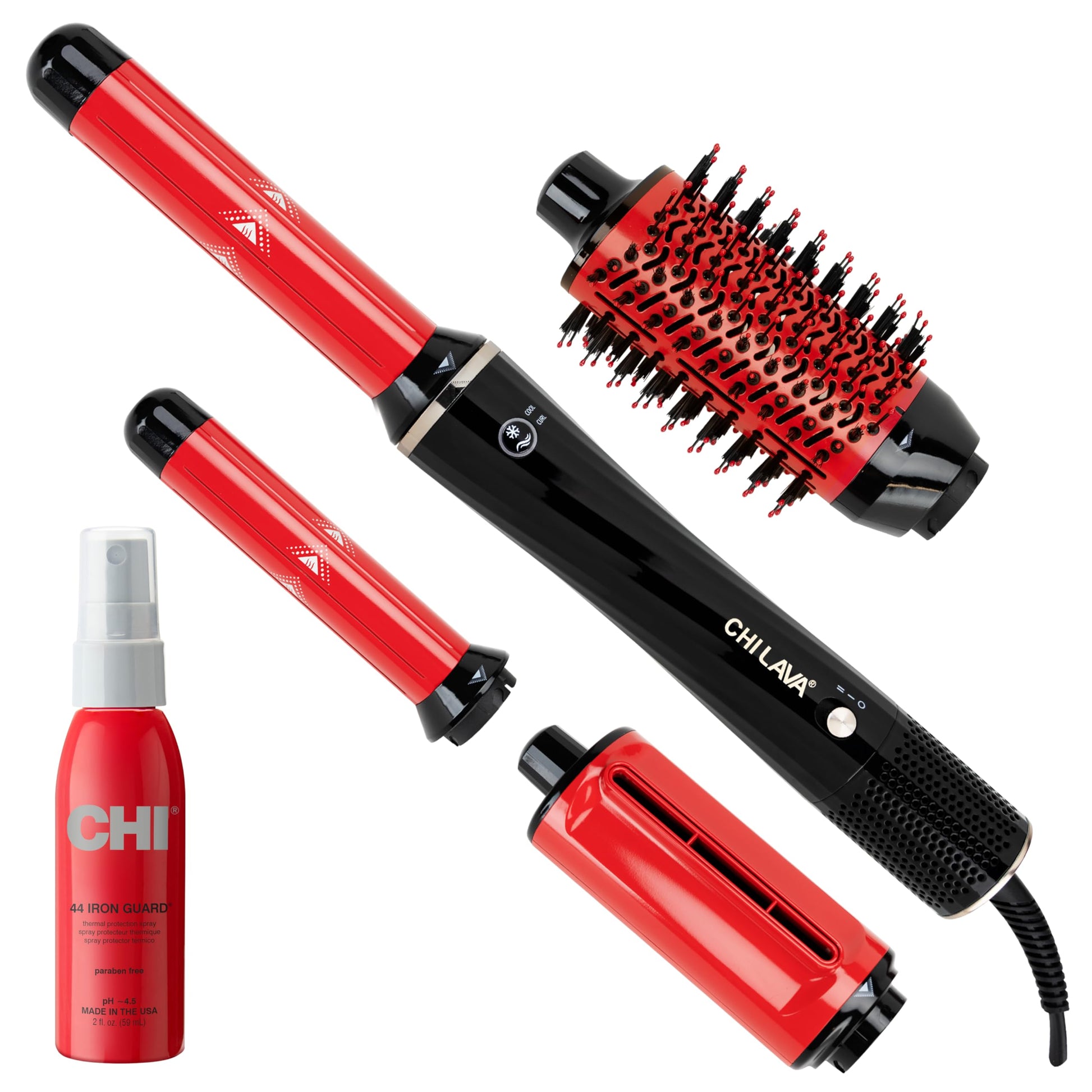 CHI Lava AirWave with CHI 44 Iron Guard (2 Oz), Volumizes, Curls & Dries Hair, Delivers Frizz-Free Results, Low Heat for Less Damage, Black & Red