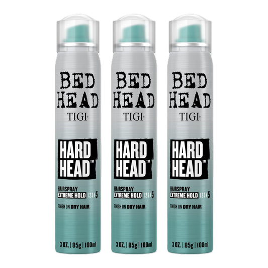 TIGI Bed Head Hard Head Hairspray for Extra Strong Hold - For All Hair Types - With Instant Dry & Natural Shine -Use on Dry Hair - Premium Hair Care Products for Women & Men Travel Sized-3 oz (3 Pack)