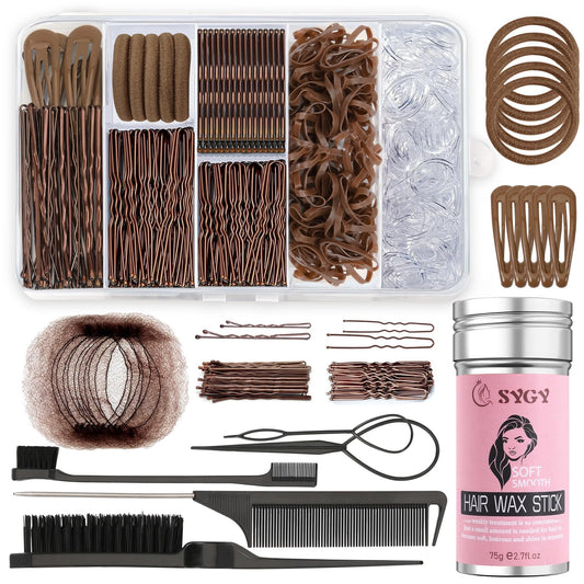 386Pcs Ballet Hair Styling Kit-Hair Wax Stick, 200 Elastic Ties, 50 Bobby Pins, 50 U-Pins, 10 Invisible Hair Bun Nets, 3 Combs&Brushes, 2 Loop Tools, Professional Dance Performance Kit w/Storage Box