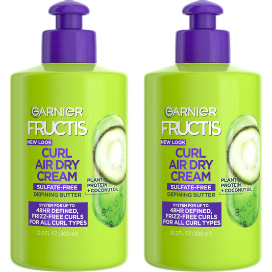 GARNIER Fructis Curl Nourish Air Dry Cream, Sulfate Free Defining Butter Leave-in Conditioner, 10.2 Fl Oz, 2 Count (Packaging May Vary)
