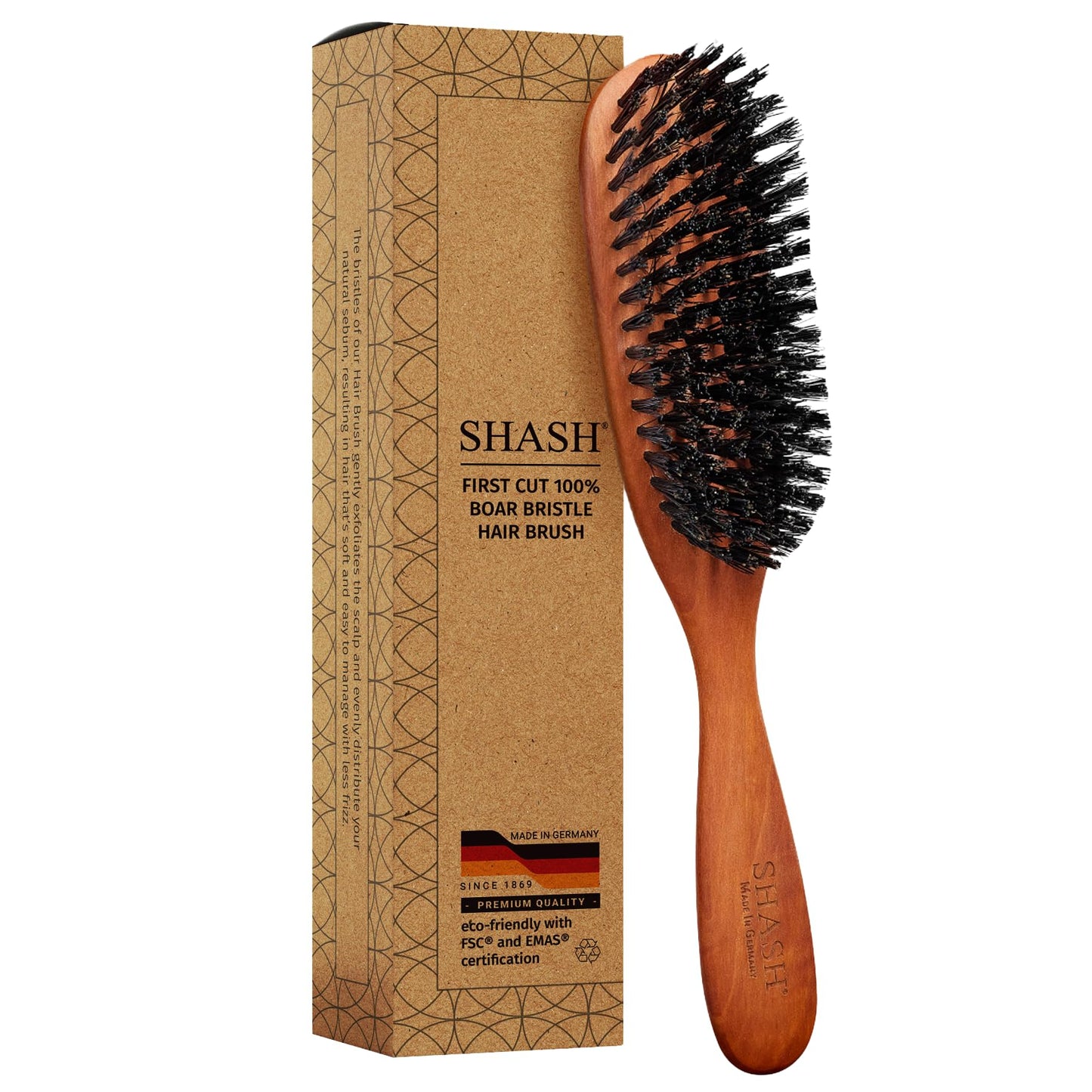 Classic German First Cut 100% Boar Bristle Hair Brush Since 1869 - Conditions Hair, Improves Texture, Exfoliates Scalp